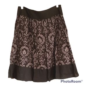 Full Banded Waist & Hem Cotton Skirt Abstract Baroque Print Lined Ann Taylor